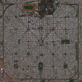 Aerial view of La Plata; a T-matrix; the two overlayed